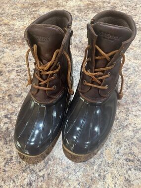 Sperry Brown Leather and Black Rubber Duck Boots